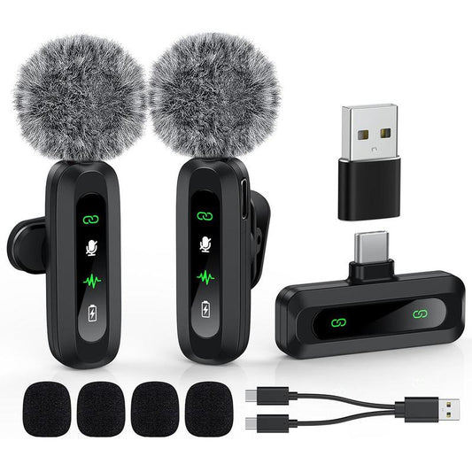 USB-C Lavalier Microphone, Clip-On Audio Mic with Clip & Indicator Light, Mini Microphones Kit, Wireless Microphones for Type-C Android Phones/Tablets/Pc Video Recording, Streaming Equipment