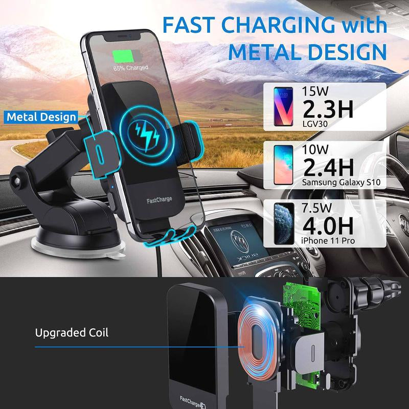 Wireless Car Charger, 15W Fast Auto Clampingcar Charger Phone Holder Fit for Iphone 15 14 1312 11 Pro Max,Samsung Galaxy S23 S22 S21