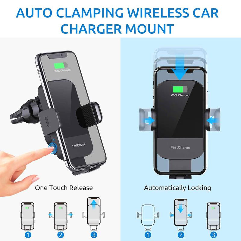 Wireless Car Charger, 15W Fast Auto Clampingcar Charger Phone Holder Fit for Iphone 15 14 1312 11 Pro Max,Samsung Galaxy S23 S22 S21