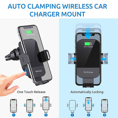 Wireless Car Charger, 15W Fast Auto Clampingcar Charger Phone Holder Fit for Iphone 15 14 1312 11 Pro Max,Samsung Galaxy S23 S22 S21